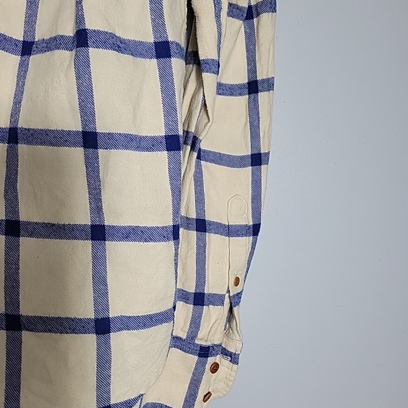 J Crew BoyFit Flannel Shirt Blue/White Window Pane Long Sleeve Women's Size 10 - Picture 7 of 9